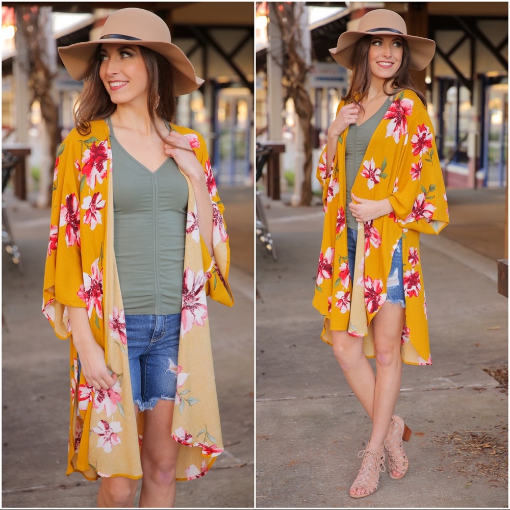 ✨LAST ONE✨Mustard floral long open cardigan